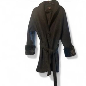 Christian Siriano Black Trench Coat with Fur Cuffs